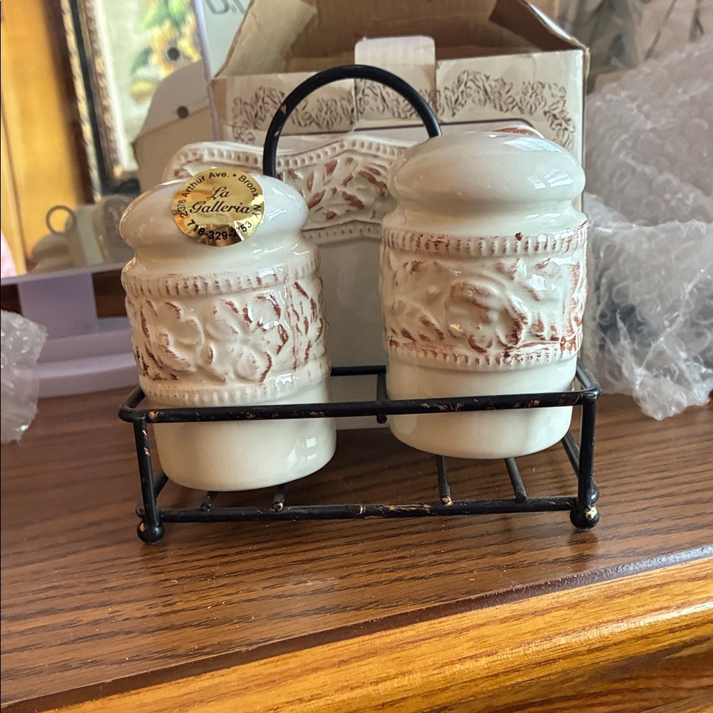 Cream Kitchen Canister Set with Black Holder